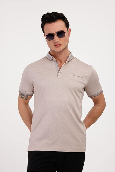 Decas Βαμβακερό μπλουζάκι VOLARE Polo Neck - Μπεζ