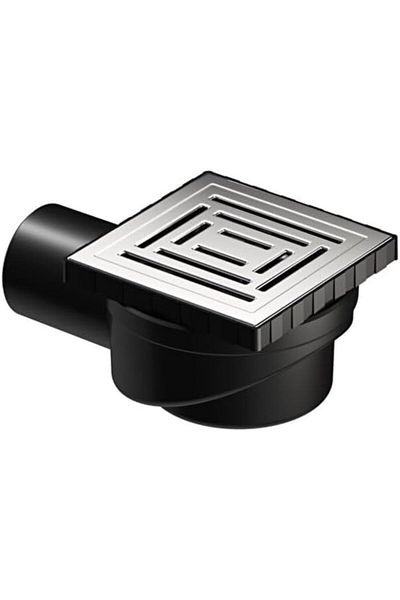 LUXE V-Flow Square 5606980 Shower Channel with Side Outlet, 10X10 Cm, Dk 800 Cover, Polished Chrome Lxshp 10