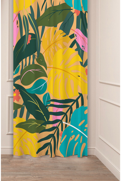 GREENDECOR Flori, frunze, dungi, model boem, design special, digital cu imprimeu (un singur aripă), perdea de fundal modernă și elegantă