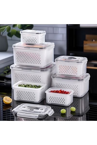 YAH Creation 6PCS YAH Kitchen Storage Boxes – Airtight, Microwave/Freezer Safe, with Baskets & Dividers and Lids