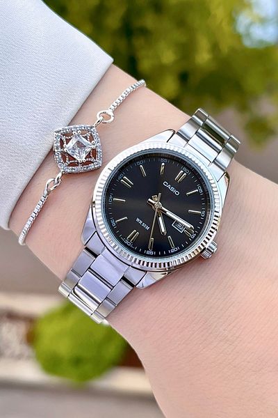 Casio Women Wrist Watch with Numerals and Cord Metallic Color 24 Months Guarantee