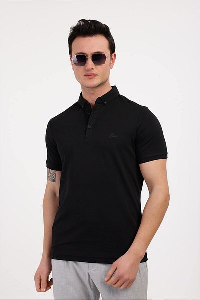 Decas TROPICA Polo Neck Βαμβακερό T-Shirt - Μαύρο