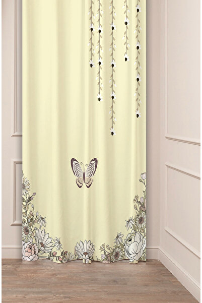 GREENDECOR Flori, frunze, fluture, model boem, design special, digital cu imprimeu (un singur aripă), perdea de fundal modernă și elegantă