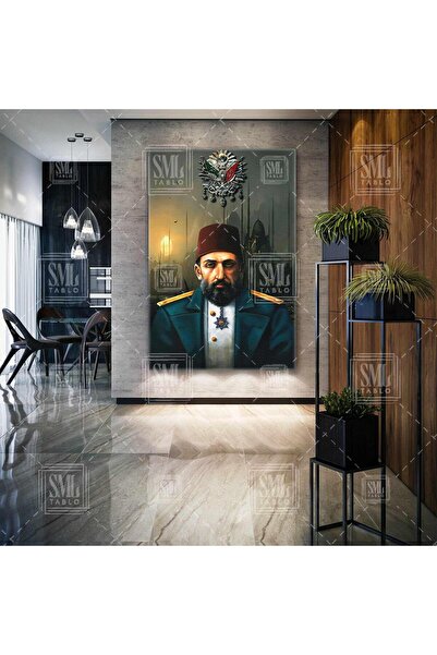 SML TABLO Sultan Abdülhamit Osmanlı Tuğrası Istanbul Silüeti Dikey Kanvas Tablo