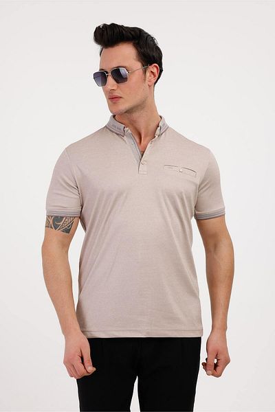 Decas Βαμβακερό μπλουζάκι VOLARE Polo Neck - Μπεζ