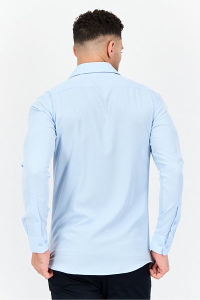 Scotch & Soda Men Modern Fit Plain Long Sleeve Dress Shirt, Light Blue