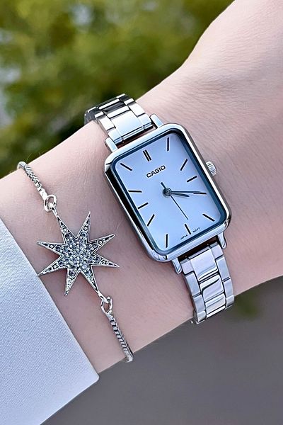 Casio Women's Wristwatch with White Dial and Metallic Color 24 Months Warranty
