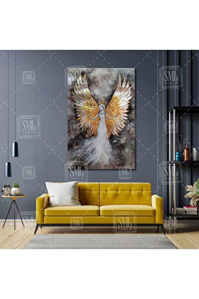 SML TABLO Altın Kanatlı Melek Angel Soyut Abstract Dikey Kanvas Tablo