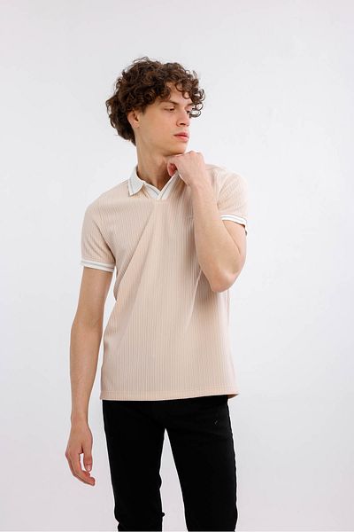 Decas INCENDIO Polo Neck Βαμβακερό T-Shirt - Κρέμα