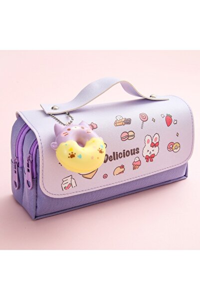 Choice حقيبة أقلام كاواي ثلاثية الأبعاد بدونات أرجوانية، حقيبة أقلام مضغوطة ل...