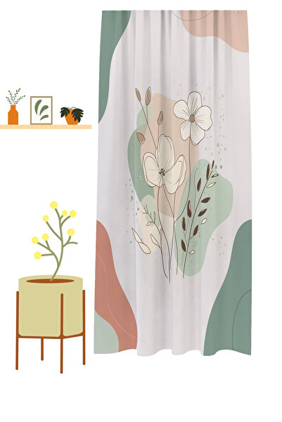 GREENDECOR Flower Leaf Green Beige Bohemian Patterned Special Design Digital Printed (Single Wing) Modern Stylish Background Curtain
