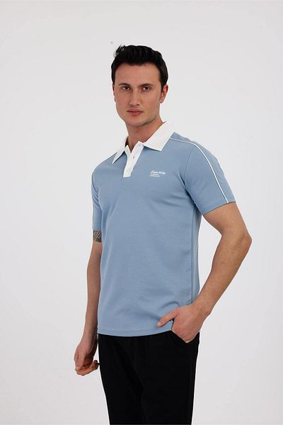 Decas Tricou din bumbac cu gât polo TRENDY - Albastru