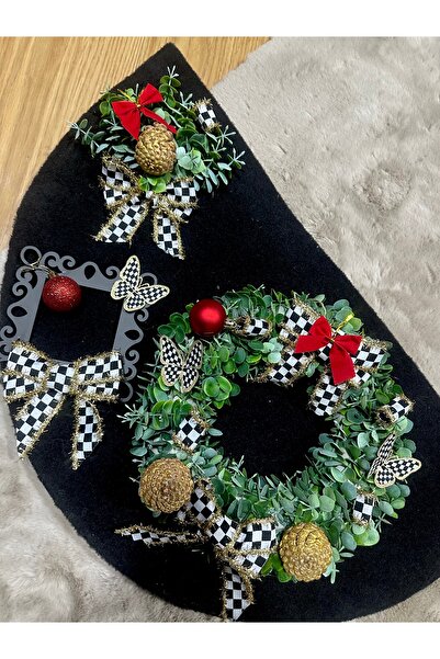 Marrone Siyah Paspas Damalı Kurdele Simli Kelebek Priz Süsü Büyük Paspas 50*100