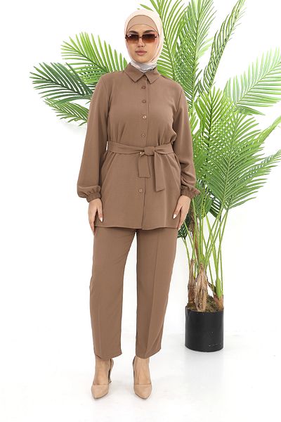 TUNİK Women's Brown Trousers Double Tunic Suit