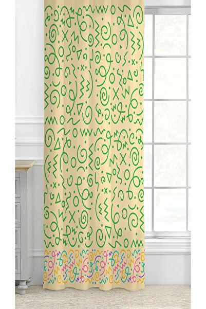 GREENDECOR Flowers Leaf Striped Bohemian Patterned Special Design Digital Printed (Single Wing) Modern Stylish Background Curtain