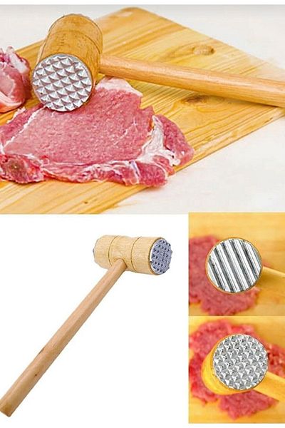 safestore Meat Forging Hammer Wooden 2-Headed Meat Forging Hammer Stainless Butcher Meat Forging Crush Softening Apparatus