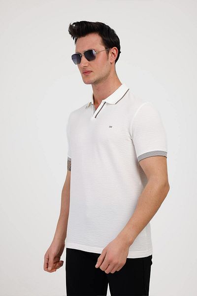 Decas Βαμβακερό μπλουζάκι TEMPUS Polo Neck - Λευκό