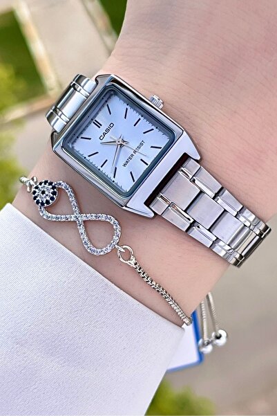 Casio Kadranı Mavi Kordonu Metalik Renk 24 Ay Garantili Kadın Kol Saati