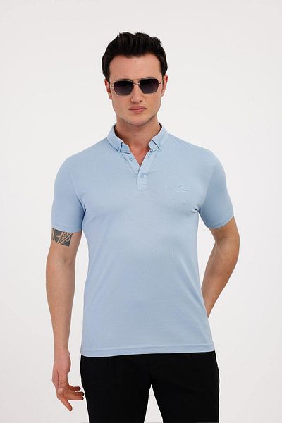 Decas TROPICA Polo Neck Βαμβακερό T-Shirt - Μπλε