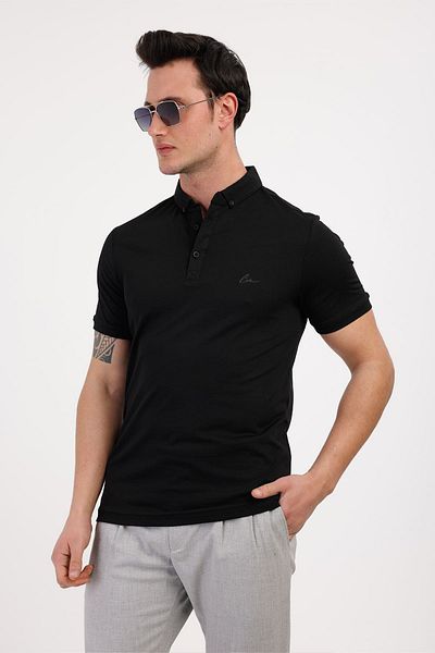 Decas TROPICA Polo Neck Βαμβακερό T-Shirt - Μαύρο