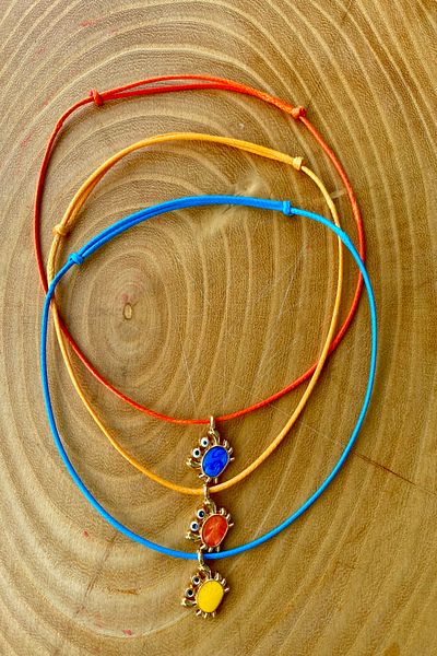 Shepidi 3Pcs Crab Orange Blue and Yellow Korean Rope Slide Lock Braid Anklet