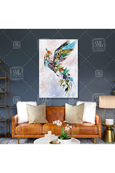 SML TABLO Simurg Kuşu Zümrüdü Anka Uçan Kuşlar Dekor Dikey Kanvas Tablo