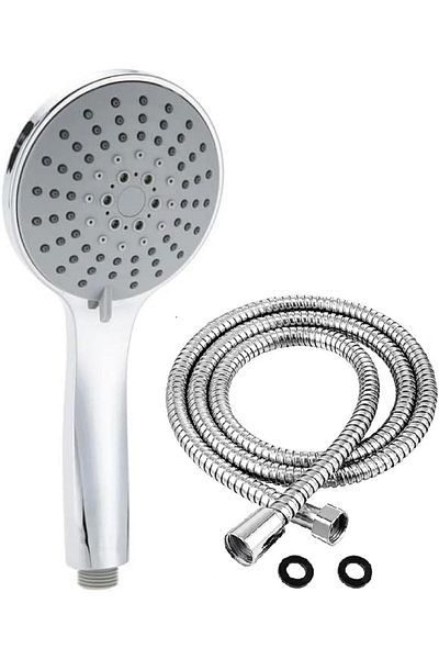Mu Art Ahşap Mrt Stoneseries Luxury Shower Set - Full Chrome Finish Hand Shower with 3 Different Sprays + 170 cm Double