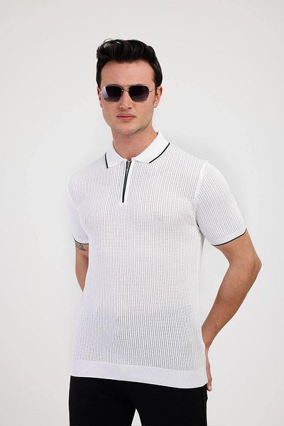 Decas NOBILIS Polo Neck Βαμβακερό T-Shirt - Λευκό