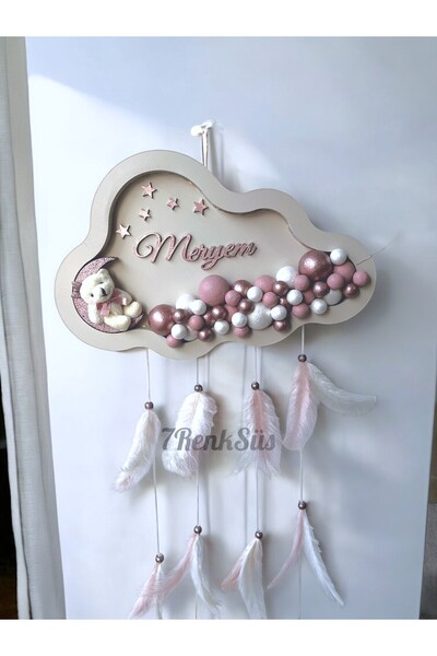 7Renk Kişiye Özel Işıklı Bulut Kapı Süsü – Ayıcıklı İsimli Bebek Odası Dekoru Kız Bebek Kapı Panosu