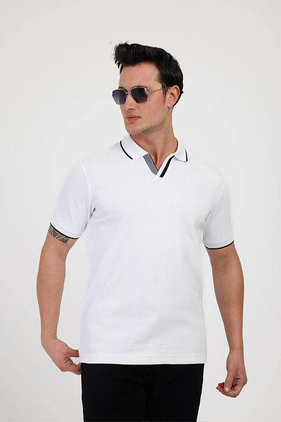 Decas Βαμβακερό μπλουζάκι AUDAX Polo Neck - Λευκό