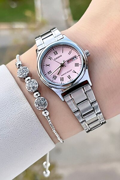 Casio Pink Dial Women's Wristwatch with Metallic Color