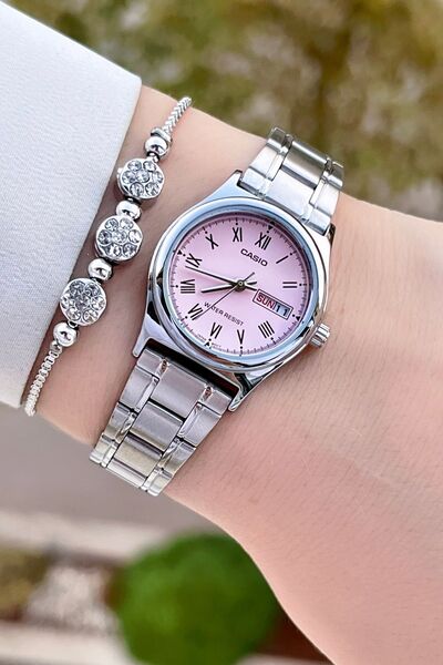 Casio Pink Dial Women's Wristwatch with Metallic Color