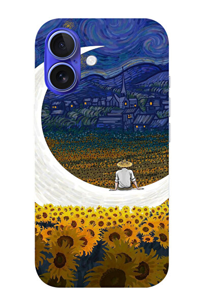 moonset Iphone 16 Plus Uyumlu Van Gogh Tasarımlı Baskılı Şeffaf Telefon Kılıfı