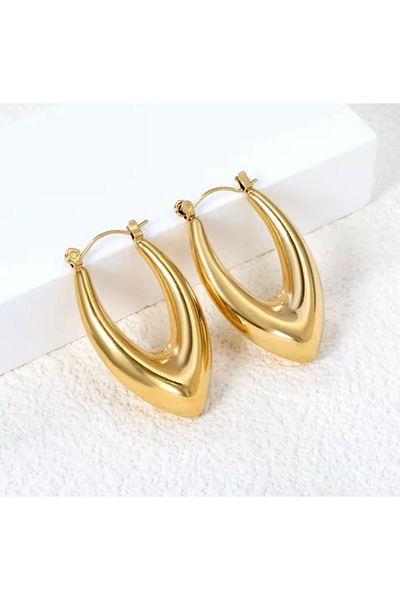 Çelik V Model Oval Gold Steel Earrings