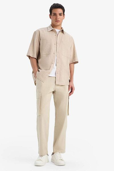 DeFacto New Season 100% Cotton Wide Leg Loose Casual Cut Linen Look Summer with Cargo Pockets