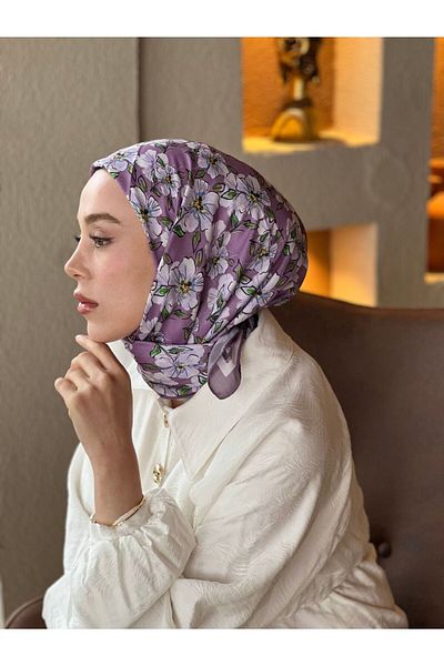 Modakaşmir Freesia Pattern Cotton Scarf