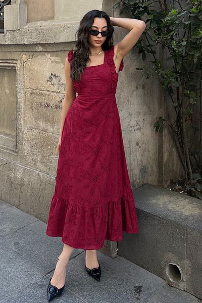 AYASOFYA OTANTIK Rochie lungă festonată, fără mâneci, căptușită, cu fundă la spate, cu șireturi