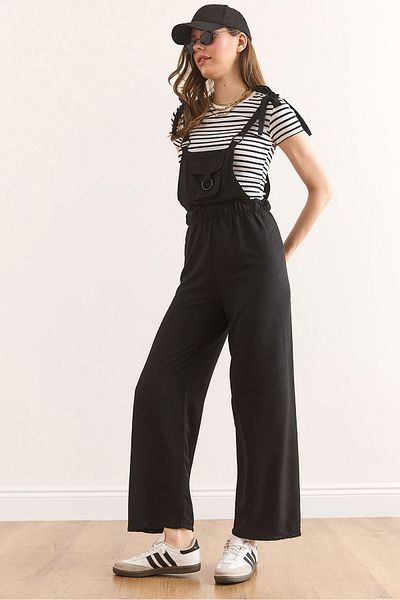 Olalook Women's Black Strap Binding Detailed Ayrobin Jumpsuit Tlm-19000159