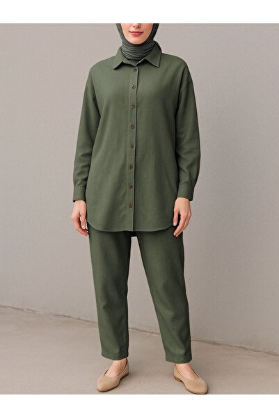 HİJABAYA Παντελόνι με κουμπιά πουκάμισο Λινό Σετ