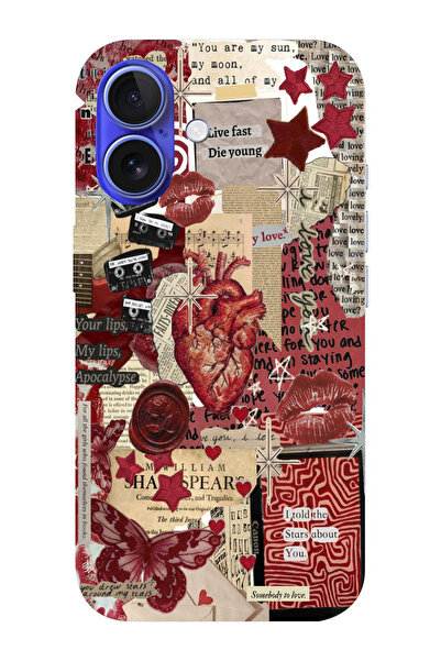 moonset Iphone 16 Uyumlu Kolaj Tasarımlı Baskılı Şeffaf Telefon Kılıfı