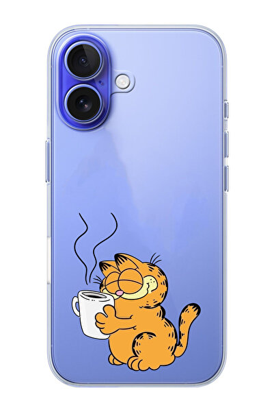 moonset Iphone 16 Uyumlu Garfield Tasarımlı Baskılı Şeffaf Telefon Kılıfı
