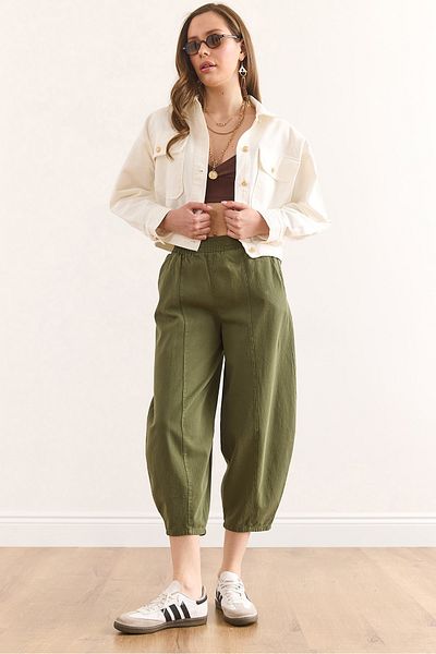 Olalook Women's Khaki Pocket Baggy Gabardine Trousers Pnt-19000337