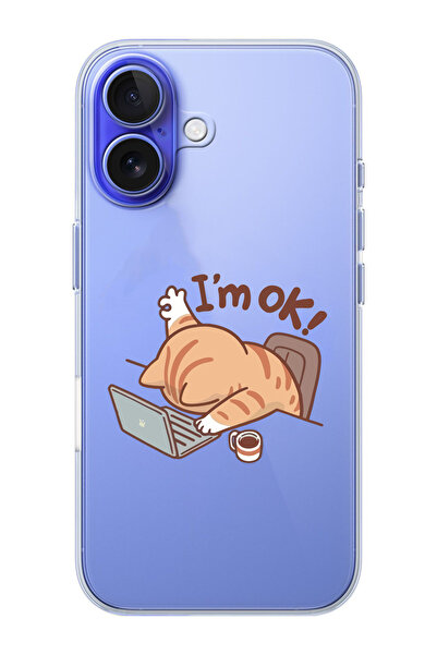 moonset Iphone 16 Uyumlu Sevimli Kedi Tasarımlı Baskılı Şeffaf Telefon Kılıfı