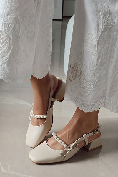 POLKA STORE Gentle Pearl Short Block Heeled Women's Shoes