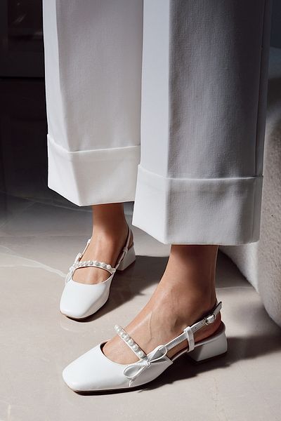POLKA STORE Pantofi de damă cu toc bloc scurt Gentle Pearl