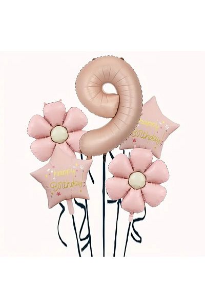 DÜVENCİ TİCARET Pink Daisy Star Foil Balloon Age Balloon Set