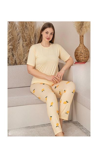 IVONA LINGERIE Sari Short-Sleeve Lemon Print Oversize Pajamas Set Milan Fabric