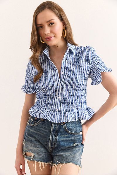 Olalook Cămașă de damă albastră Gipeli Crop din viscoză GML-19001331