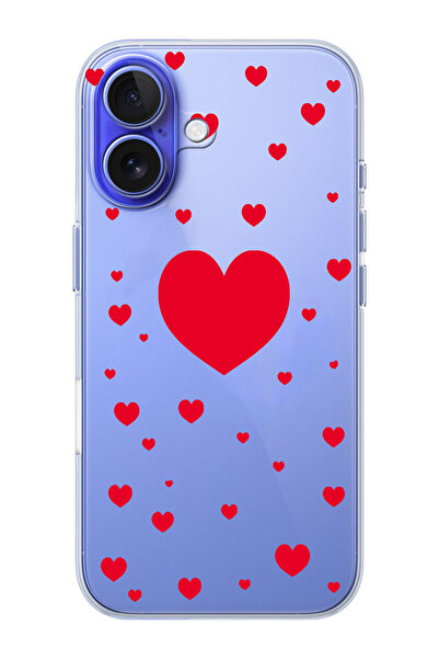 moonset Iphone 16 Uyumlu Kalpler Tasarımlı Baskılı Şeffaf Telefon Kılıfı