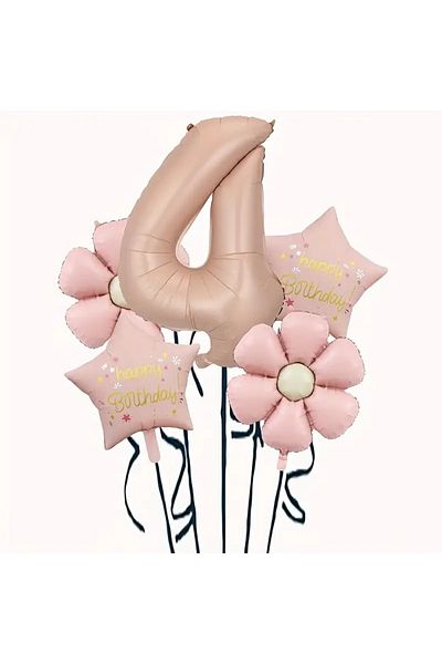 DÜVENCİ TİCARET Pink Daisy Star Foil Balloon Age Balloon Set